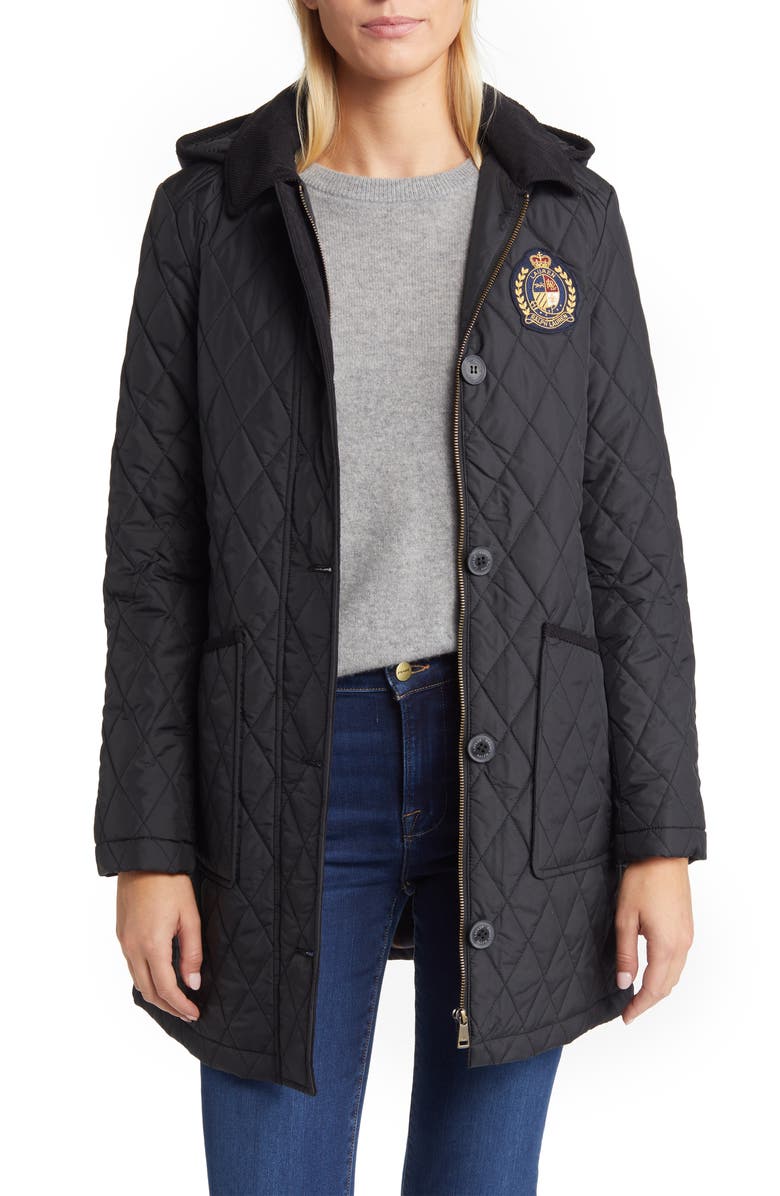 Lauren Ralph Lauren Crest Embroidered Quilted Hooded Jacket, Main, color, 