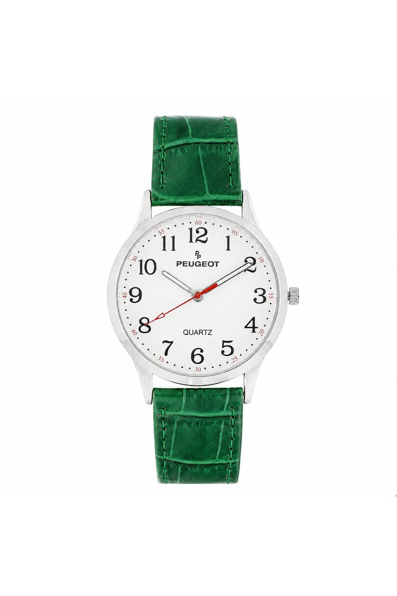 Easy Read Large Face Leather Watch- 40MM, Main, color, Green