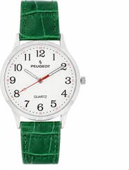 Peugeot Easy Read Large Face Leather Watch- 40MM