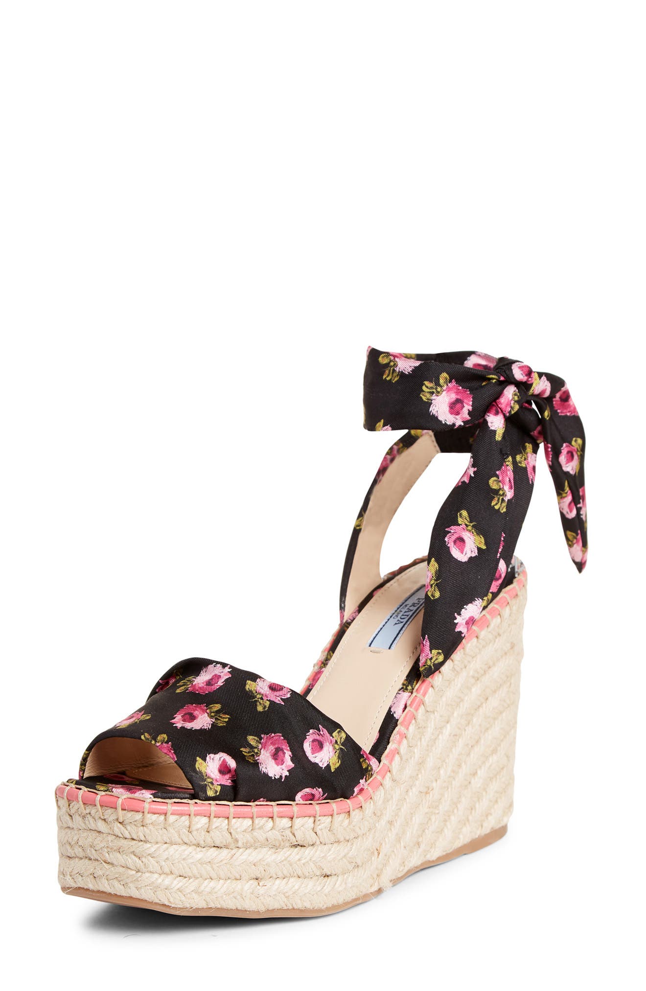 Prada Platform Wedge Espadrille Sandal, Main, color, 