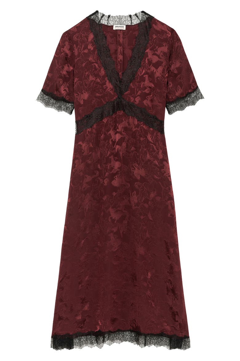 Redoxal Horse Jacquard Silk Midi Dress, Alternate, color, CHERRY