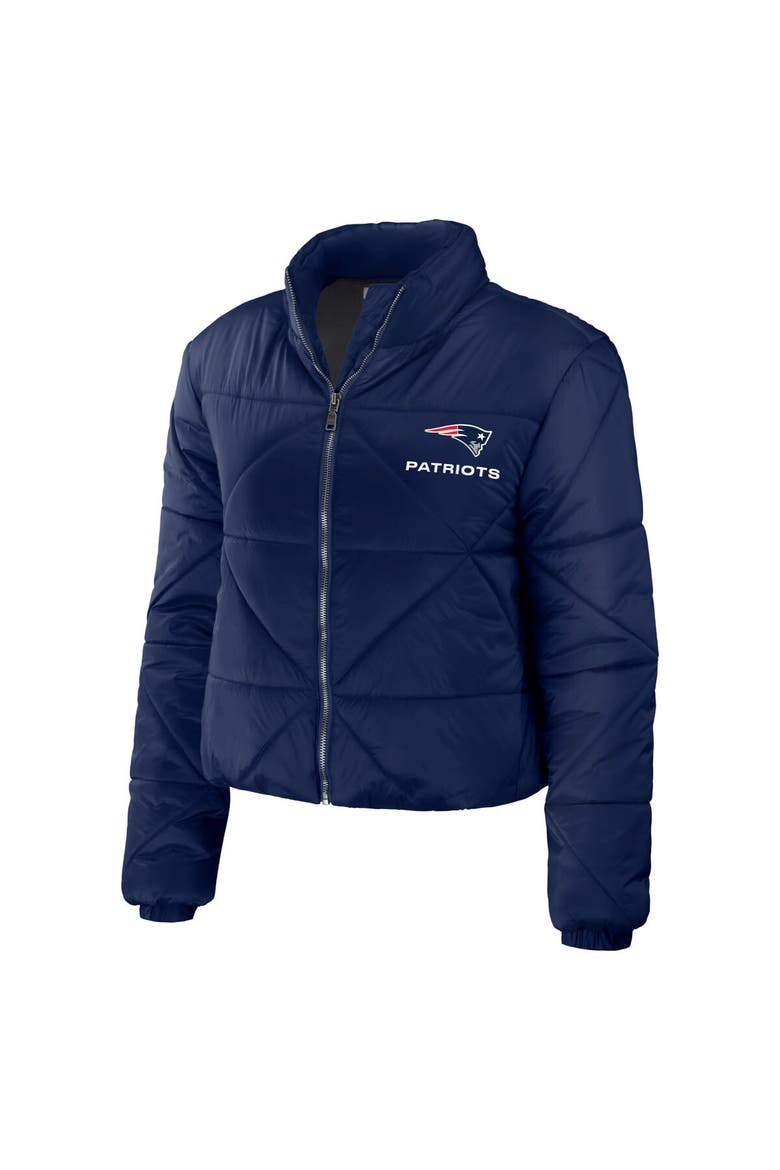 Women's WEAR by Erin Andrews  Navy New England Patriots Cropped Puffer Full-Zip Jacket, Alternate, color, Navy