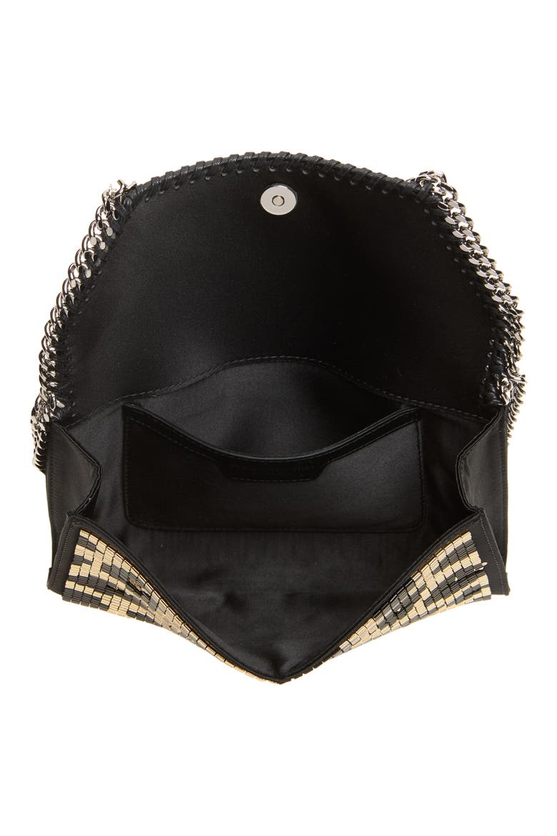 Falabella Beaded Leopard Wallet on a Chain, Alternate, color, BLACK/ GOLD