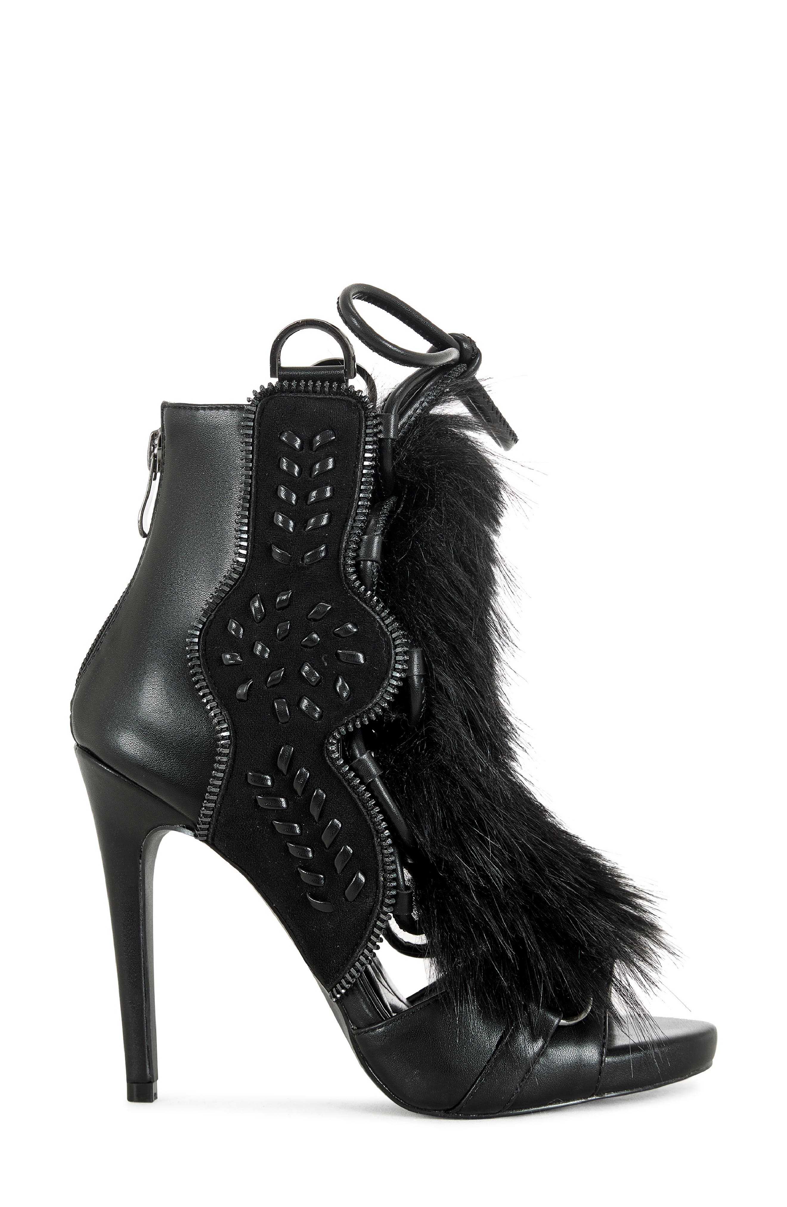 AZALEA WANG Shainy Faux Fur Open Toe Bootie, Alternate, color, Black