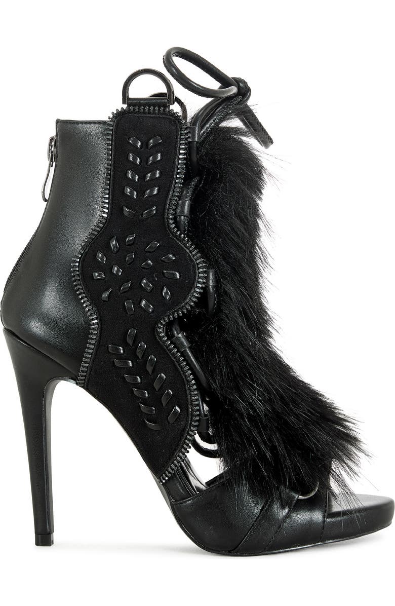 AZALEA WANG Shainy Faux Fur Open Toe Bootie, Alternate, color, Black