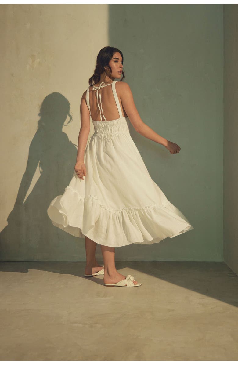 Vasiliki Amara Ruched Midi Linen Dress in Pristine, Alternate, color, Pristine