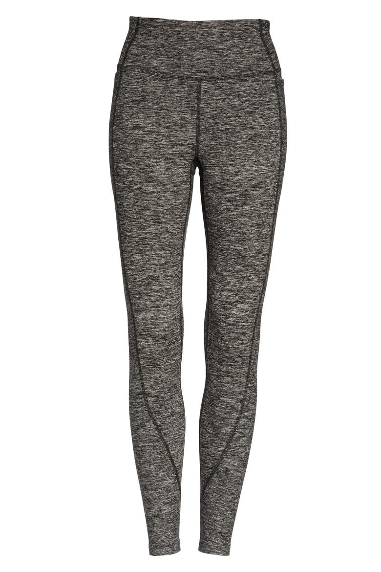 High Waist Cozy Tech Pocket Ankle Leggings, Main, color, BLACK MELANGE