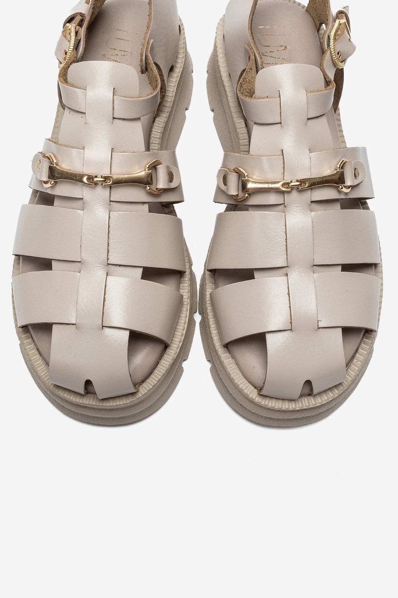 Riela Leather Buckle Sandal, Alternate, color, Cream