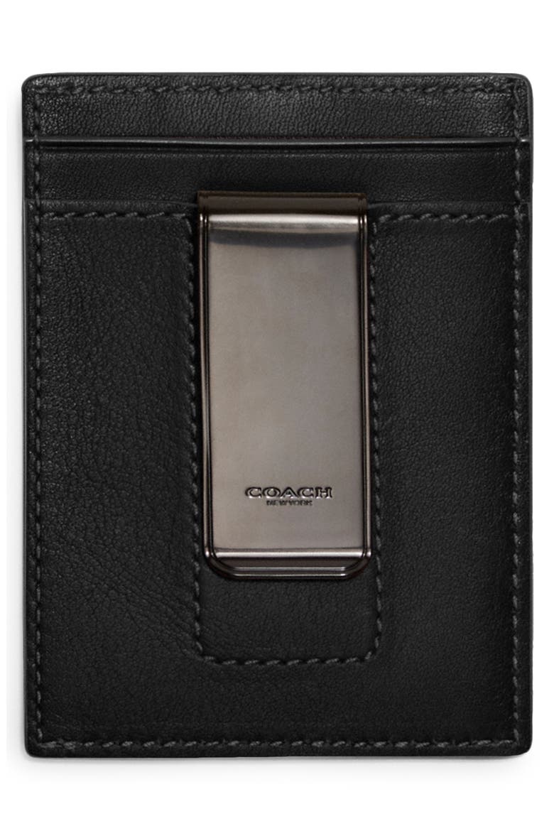 Money Clip Leather Card Case, Alternate, color, BLACK