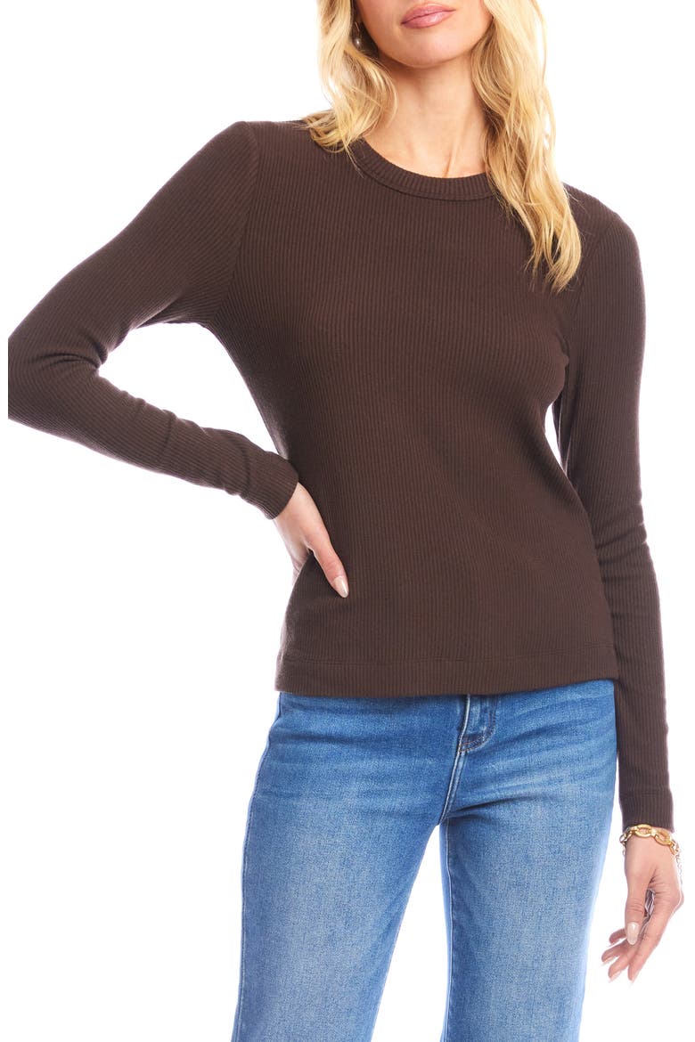 Long Sleeve Rib Top, Main, color, BROWN