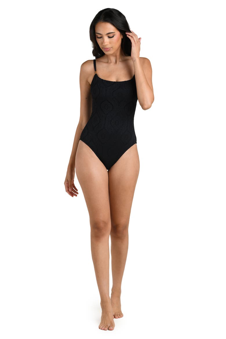 Mantra Medallion One-Piece Swimsuit, Alternate, color, BLACK