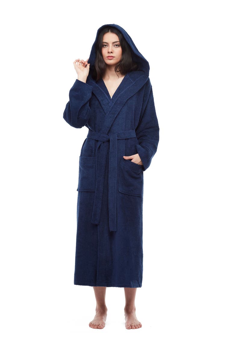Paradise Womens Hooded Cotton Bath Robe, Main, color, Navy