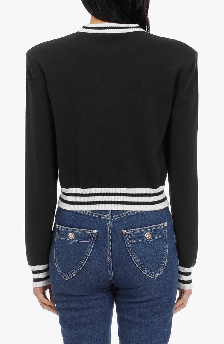 Balmain Intarsia Logo Wool & Cashmere Blend Crop Sweater, Alternate, color,