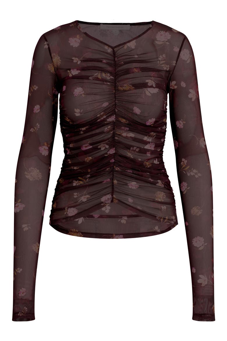 Ruched Sheer Stretch Mesh Top, Alternate, color, WHIMSICAL MONET