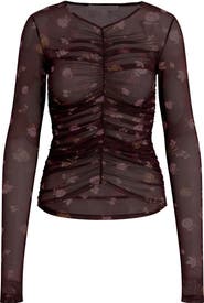 Favorite Daughter Ruched Sheer Stretch Mesh Top