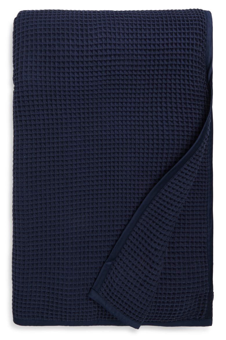 Waffle Organic Cotton Bed Blanket, Main, color, COASTAL NAVY