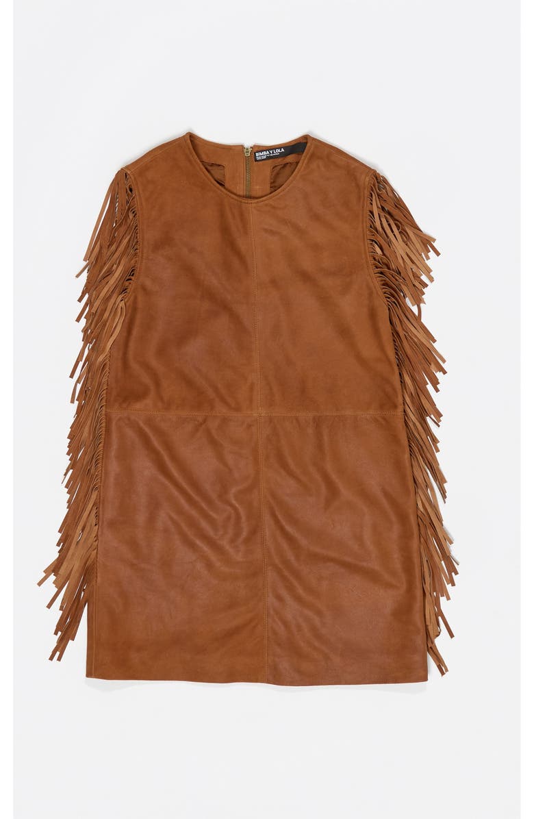 Bimba y Lola Fringed Leather Dress, Alternate, color, Tobacco