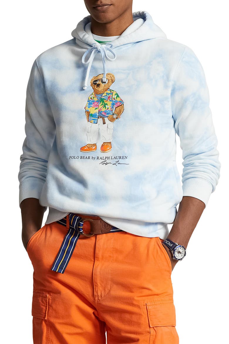 Polo Bear Tie Dye Hoodie, Main, color, RIVIERA BLUE CLOUD WASH BEACH
