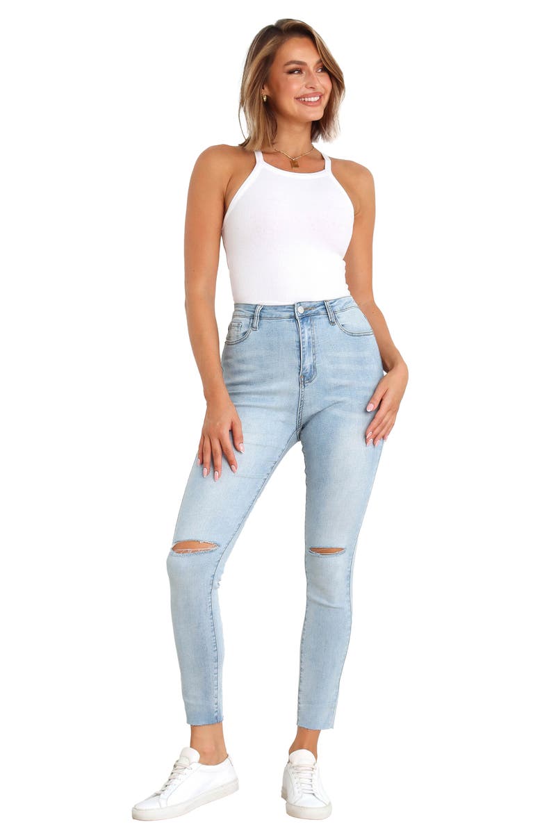 Petal & Pup Hadie Ripped Raw Hem Ankle Skinny Jeans, Alternate, color, Light Blue Wash