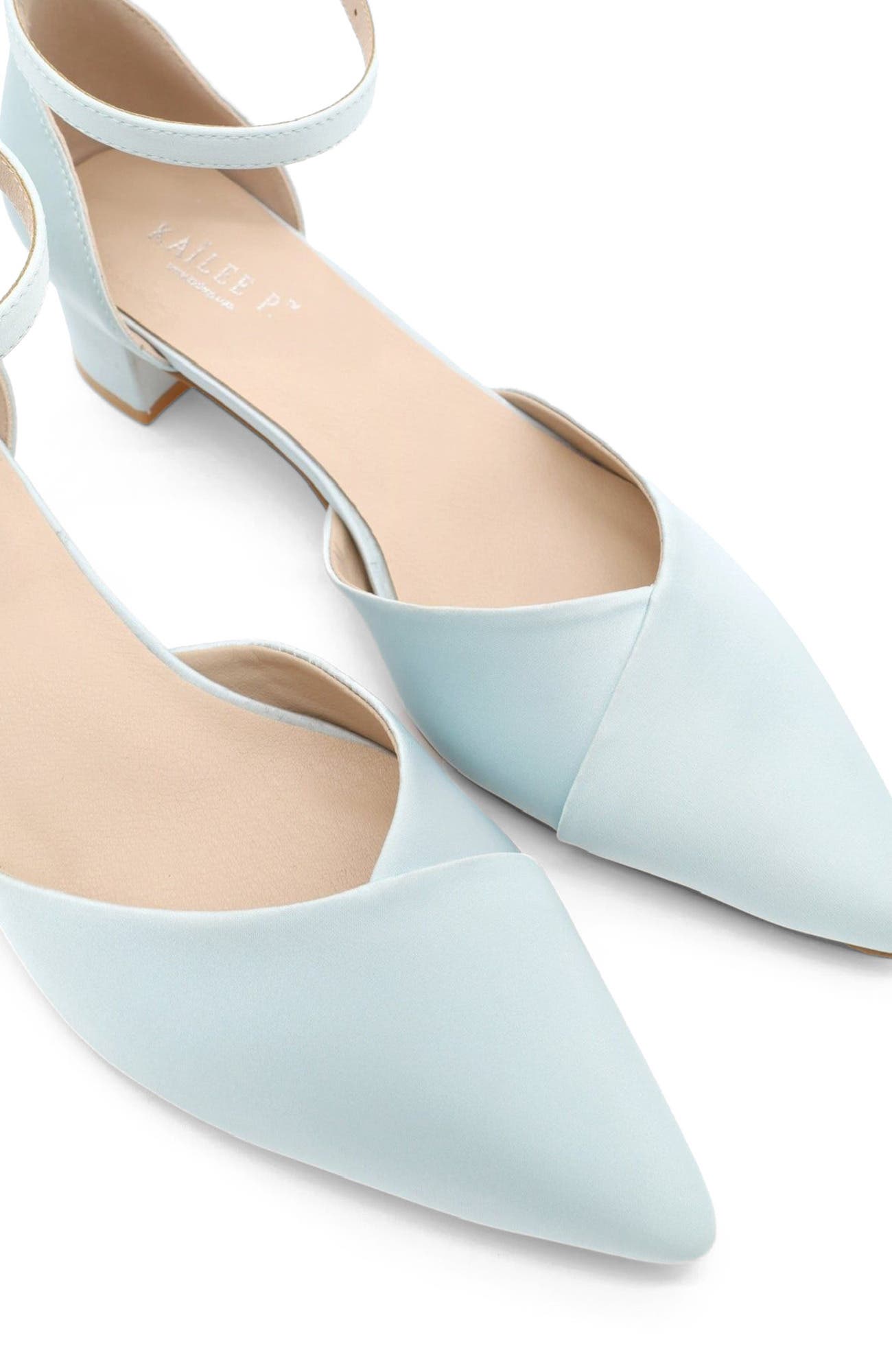 Leila Satin Pointed Toe Low Block Heels, Alternate, color, Light Blue