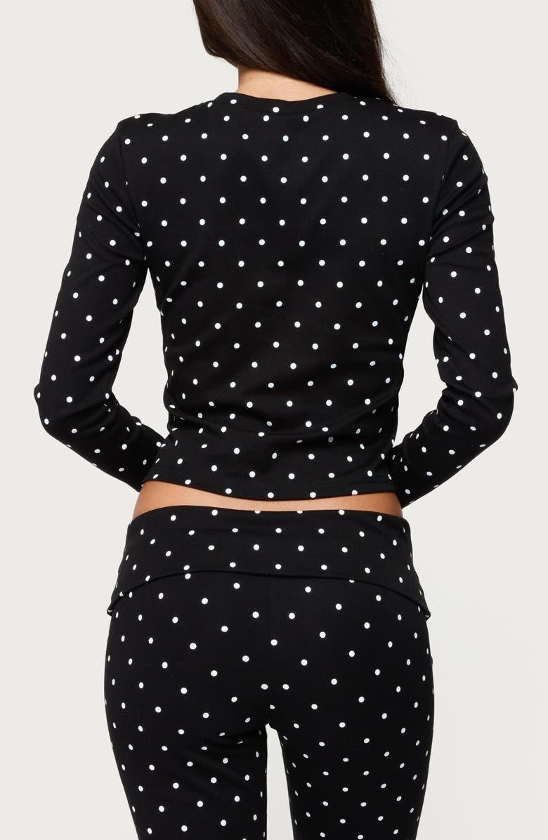 EDIKTED Daliya Polka Dot Crop Stretch Cotton T-Shirt, Alternate, color, Black