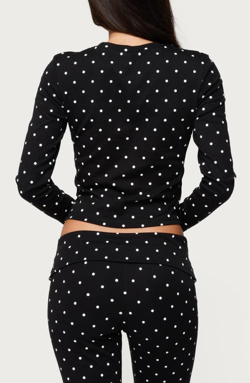 Edikted Daliya Polka Dot Crop Stretch Cotton T-shirt In Black