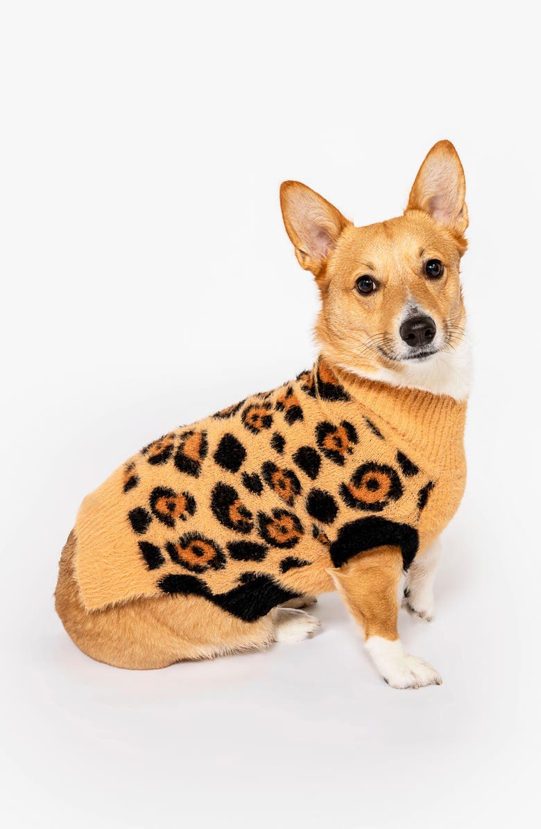 the furryfolks Leopard Pet Sweater & Crew Socks Set, Alternate, color, Brown