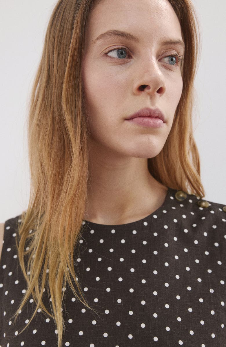 MANGO Polka Dot Sleeveless Linen Blend Crop Top, Alternate, color, 