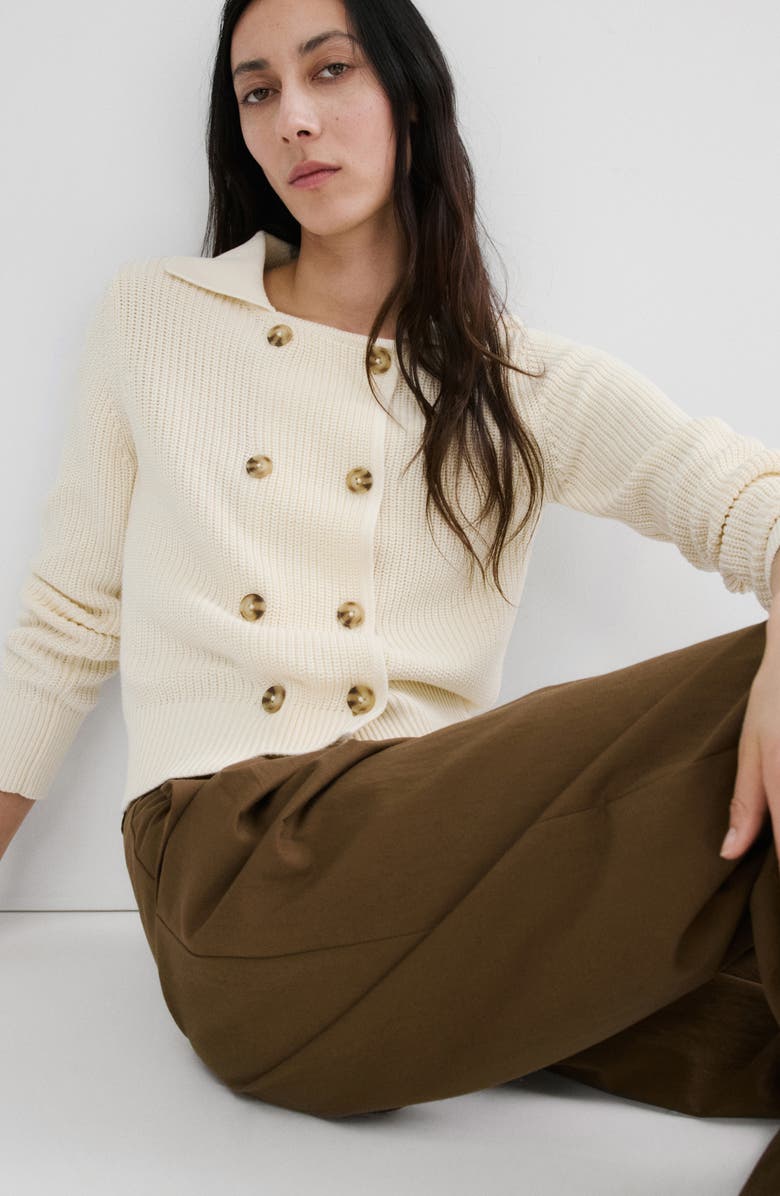 MANGO Double Breasted Cotton Cardigan, Alternate, color, Ecru