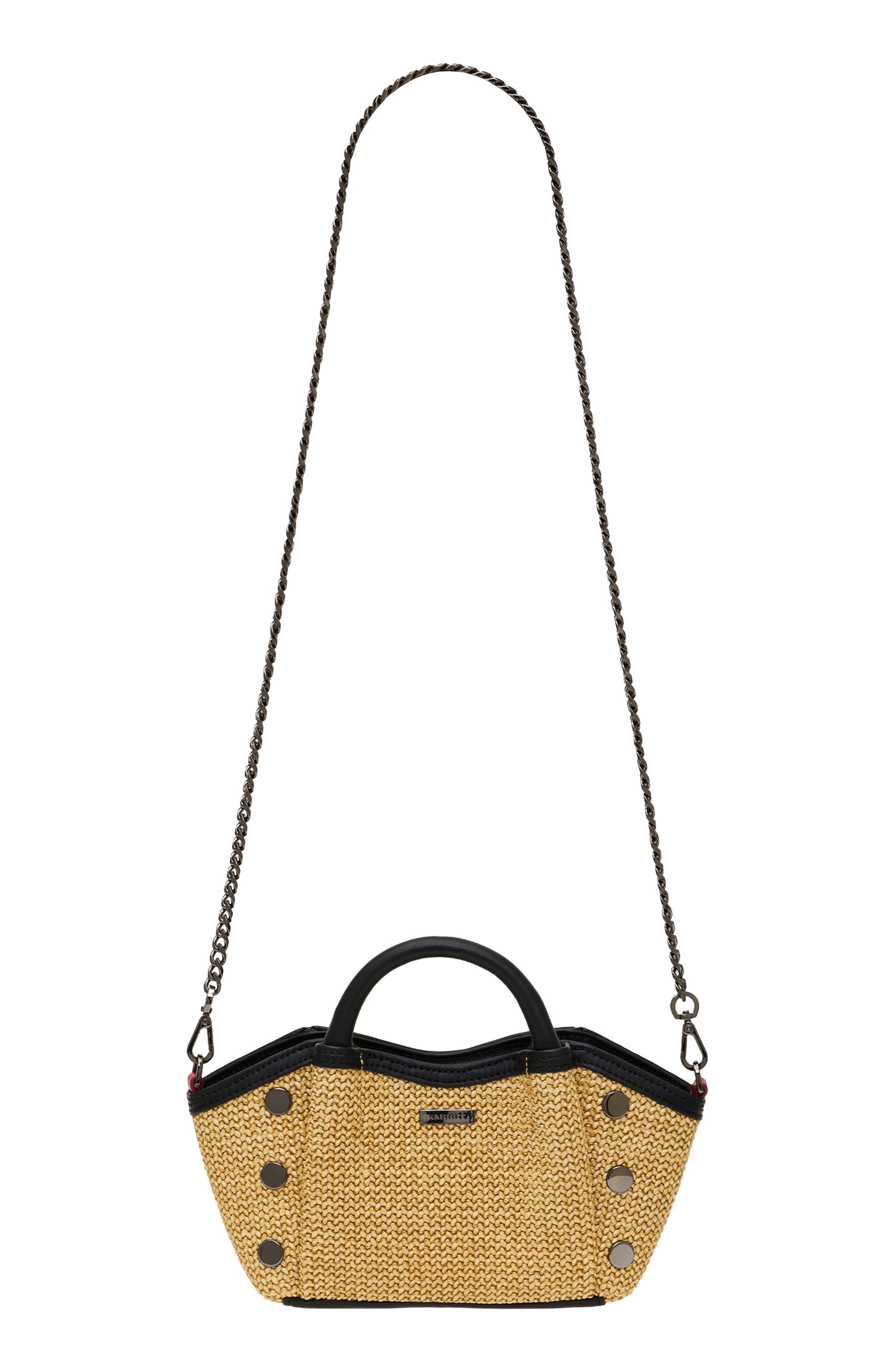 HAMMITT Mini Paul Leather Top Handle Bag, Alternate, color, Noir Smooth Raffia/ Gunmetal