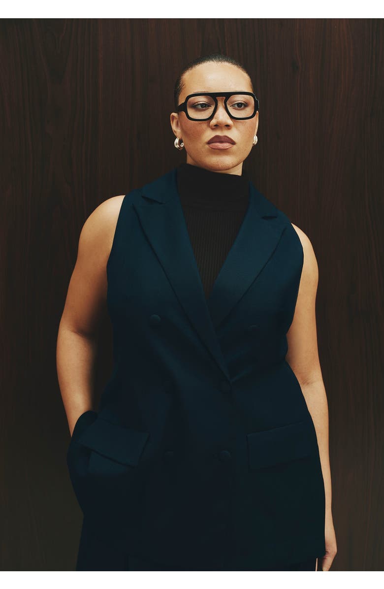 ELOQUII Long Tailored Vest, Main, color, Navy