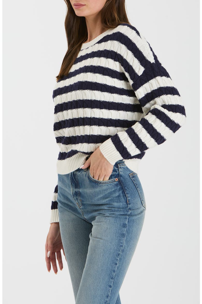 Stripe Cable Knit Crop Sweater, Alternate, color, NAVY