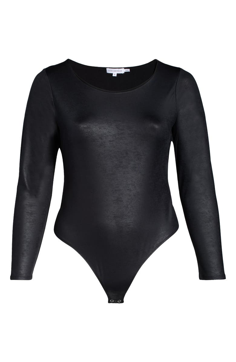 Good American Crewneck Faux Leather Bodysuit, Alternate, color,