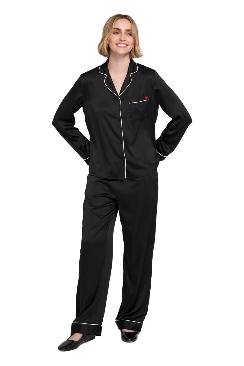Satin PJ Set Long Pajama, Alternate, color, Black/Ivory