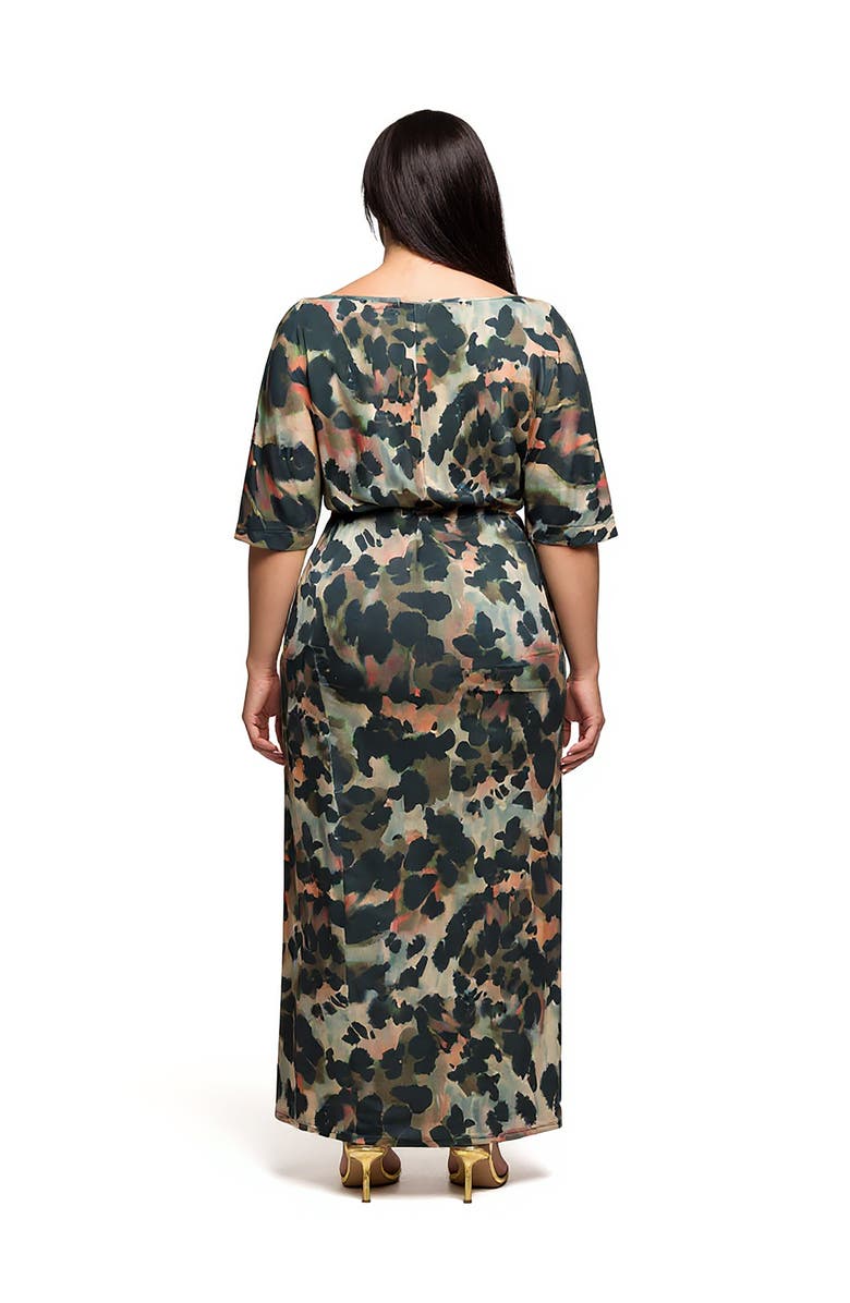 24seven Comfort Apparel Abstract Print Batwing Sleeve Maxi Dres, Alternate, color, Green Multi