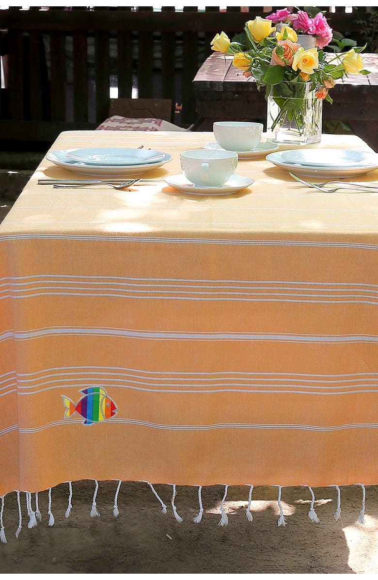 Linum Home Textiles 100% Turkish Cotton Lucky Sparkling Rainbow Fish Pestemal Beach Towel - Melon Orange, Main, color, 