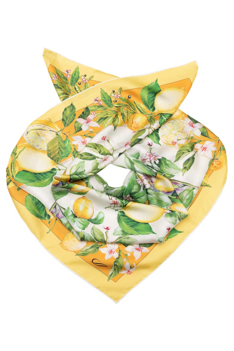 Limoni Fioriti - Silk Foulard for Women, Alternate, color, Yellow