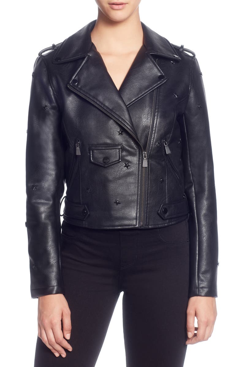 Catherine Catherine Malandrino Star Stud Faux Leather Moto Jacket, Main, color,
