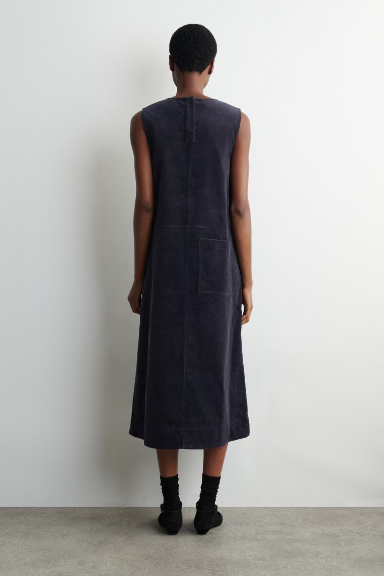 A-Line Corduroy Midi Dress, Alternate, color, NAVY