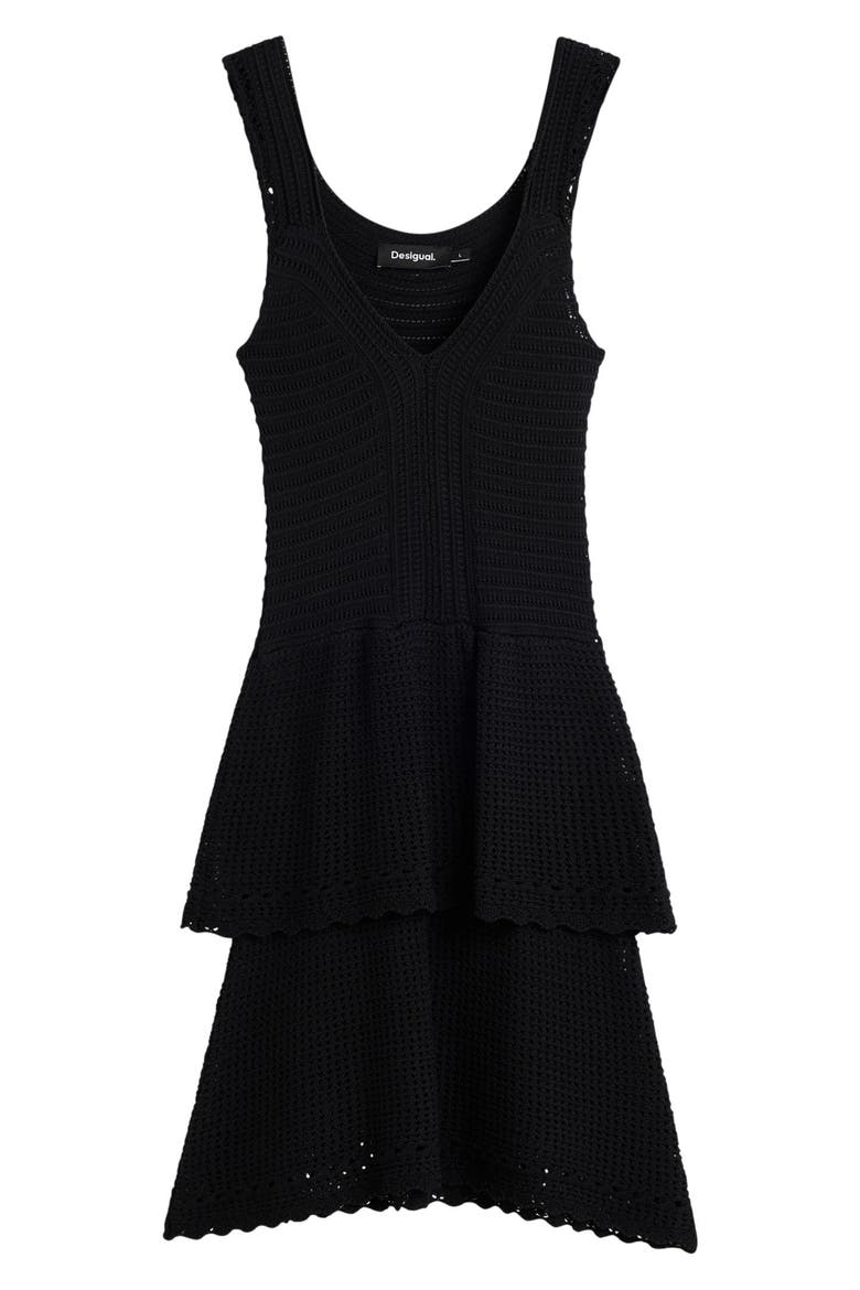 Pointelle Knit Minidress, Alternate, color, BLACK
