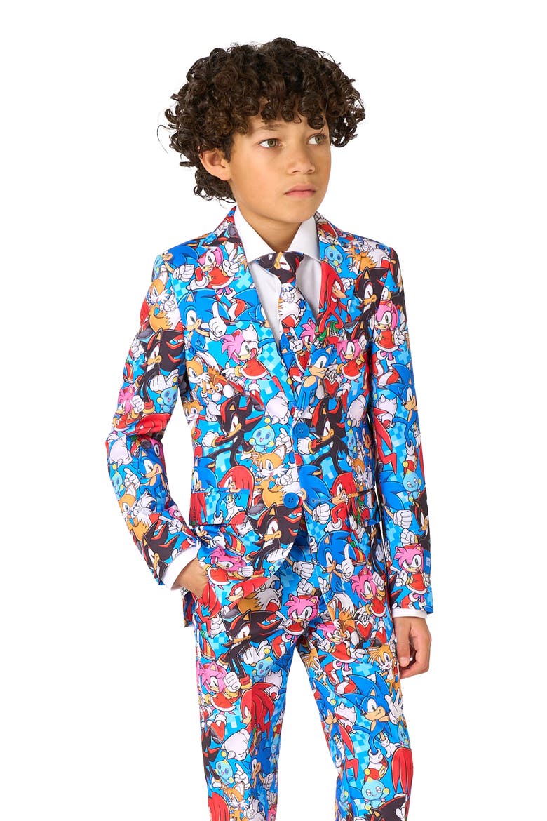 Kids' Sonic the Hedgehog™ Two-Piece Suit & Tie Set, Alternate, color, BLUE MULTI