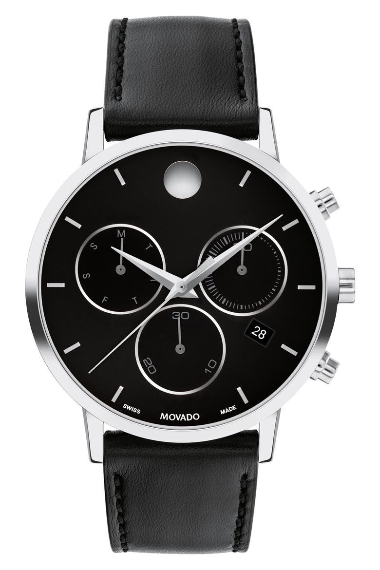 Museum Classic Leather Strap Watch, Main, color, BLACK DIAL