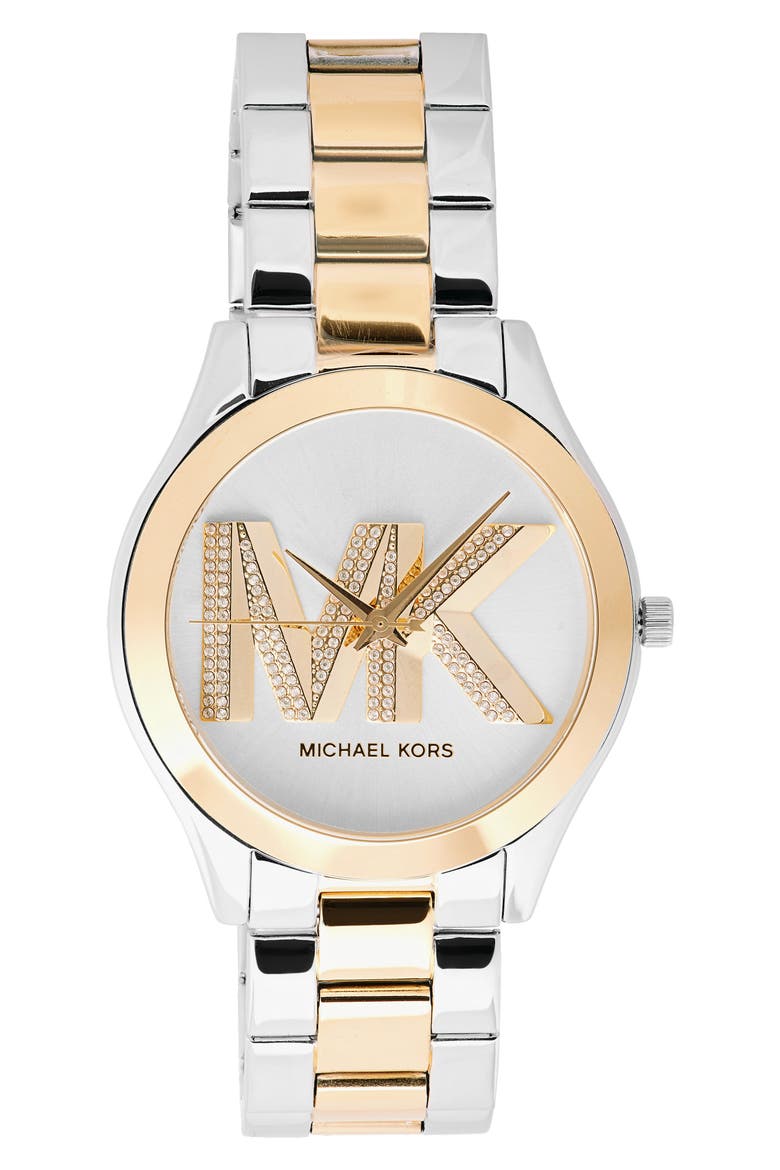 Slim Runway Two-Tone Bracelet Watch, 42mm, Main, color, SILVER