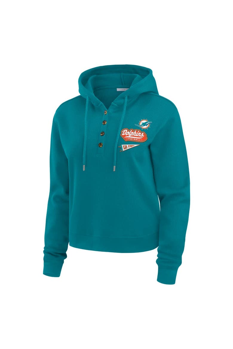 Women's WEAR by Erin Andrews Aqua Miami Dolphins Waffle-Knit Pullover Hoodie, Alternate, color, Aqua