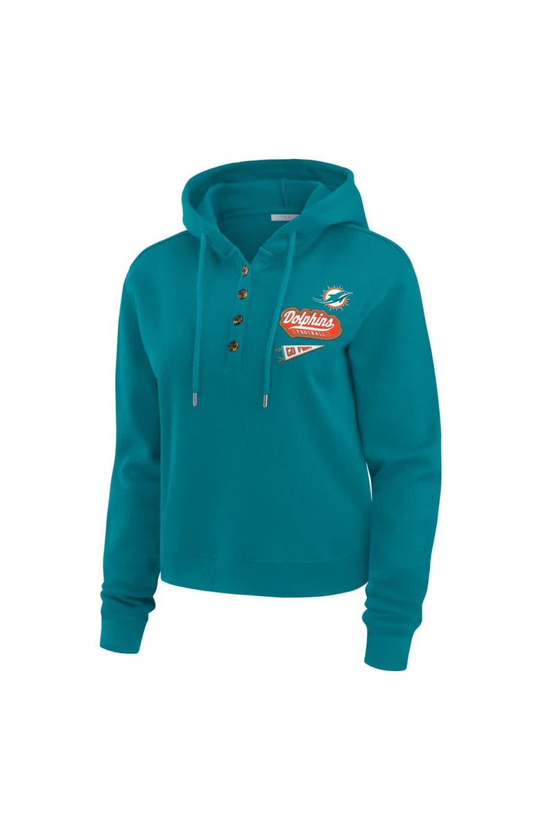 WEAR by Erin Andrews Women's WEAR by Erin Andrews Aqua Miami Dolphins Waffle-Knit Pullover Hoodie, Alternate, color, Aqua