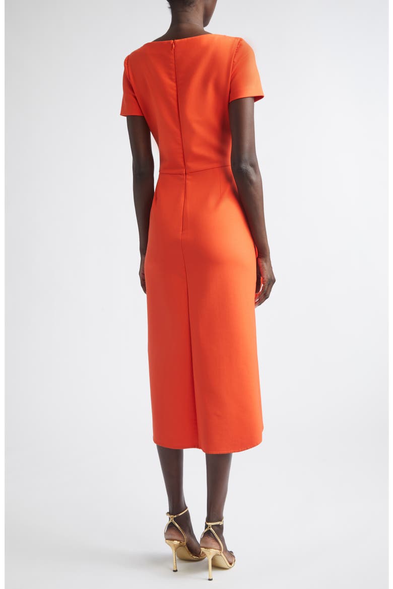 Short Sleeve Draped Waist Stretch Virgin Wool Blend Day Dress, Alternate, color, PAPRIKA