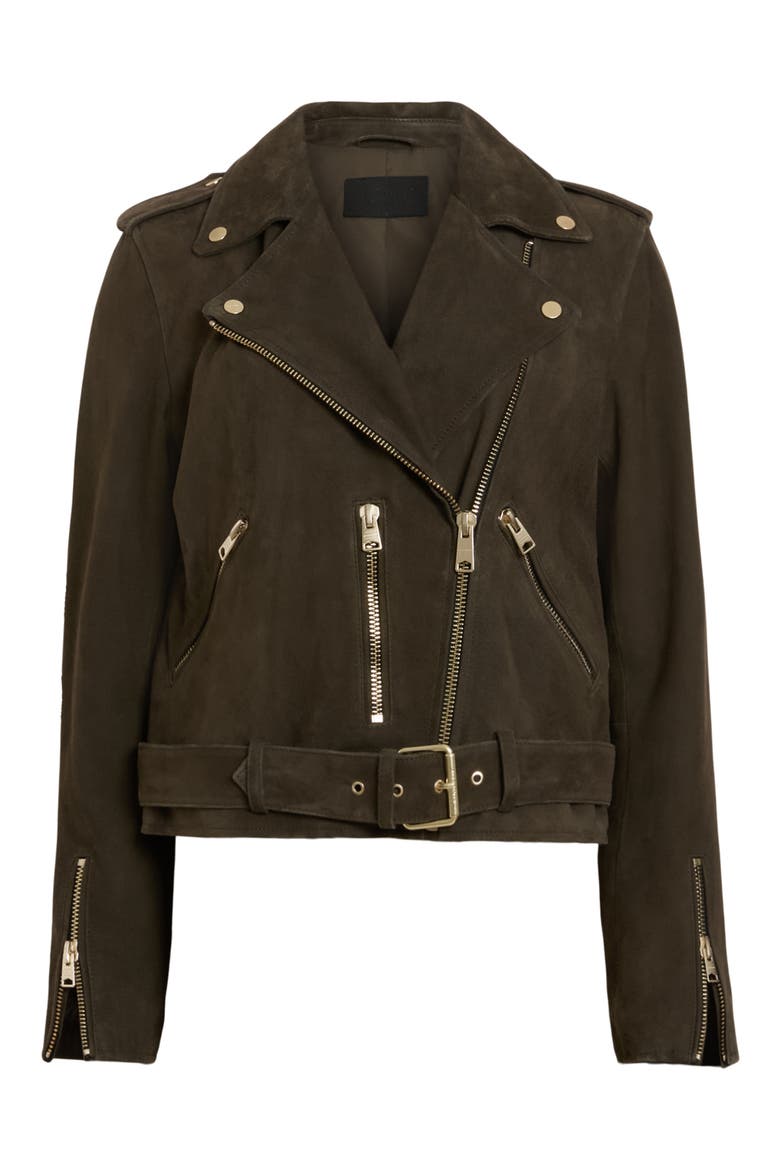 Suede Moto Jacket, Alternate, color, TARMAC GREEN