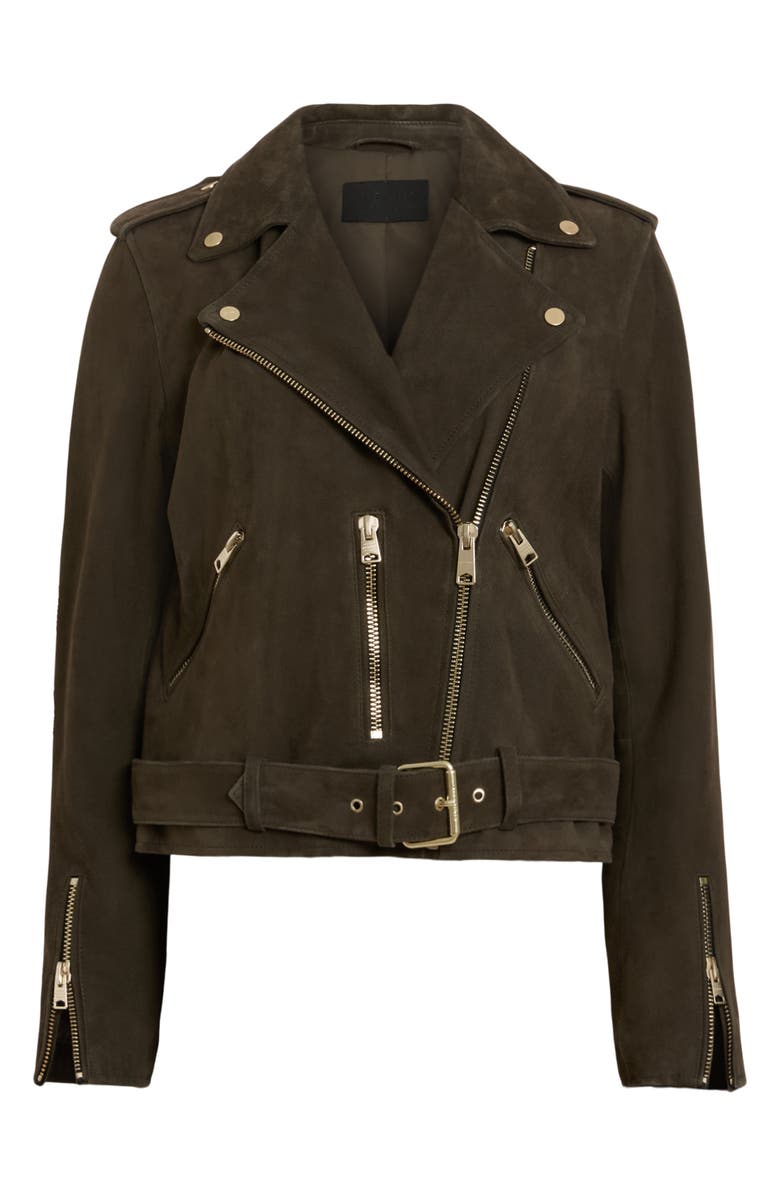 AllSaints Suede Moto Jacket, Alternate, color, Tarmac Green