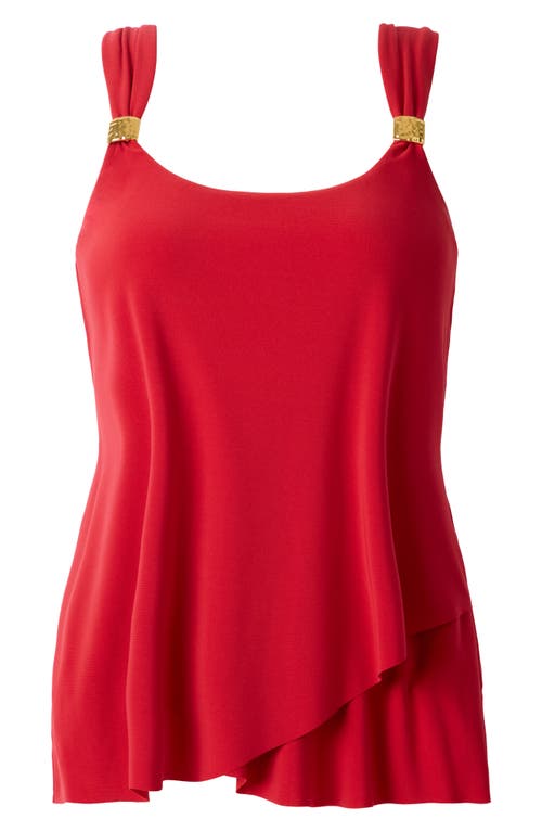 Miraclesuit Plus Size Razzle Dazzle Asymmetrical-drape Tankini Top In Cayenne Red