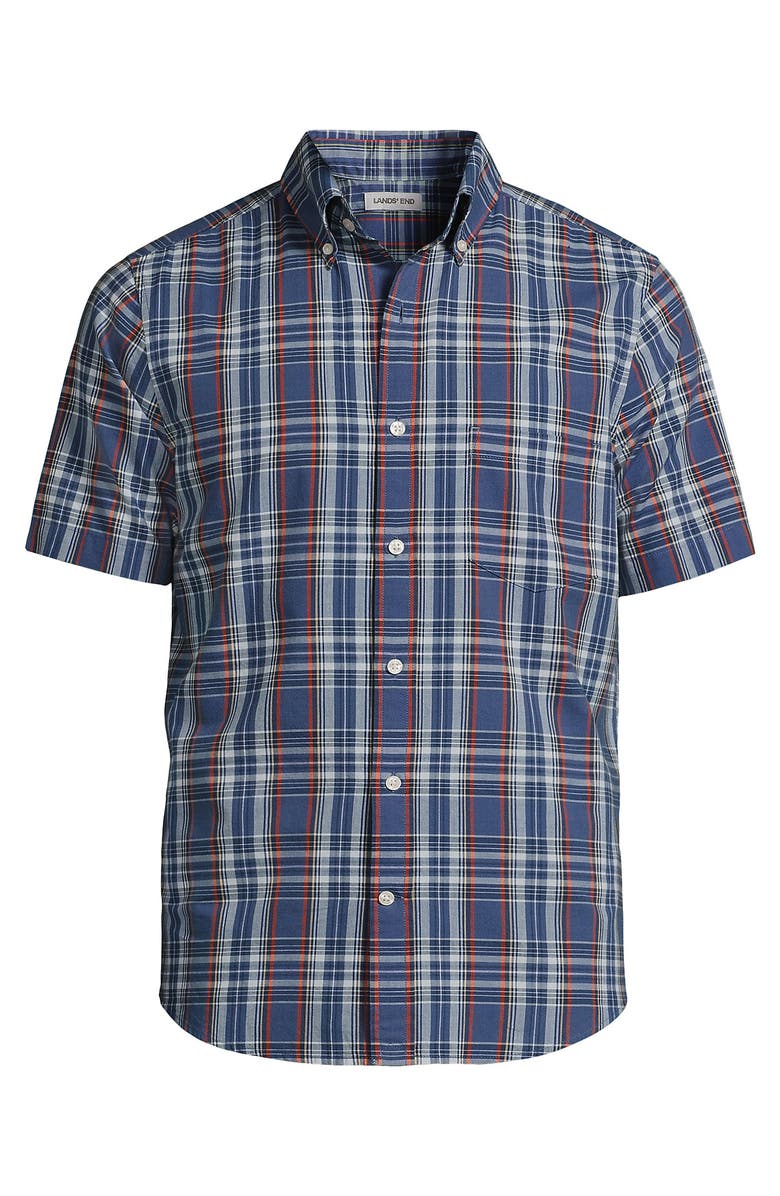 Lands' End Traditional Fit Short Sleeve Madras Shirt, Alternate, color, Light Indigo Blue Madras